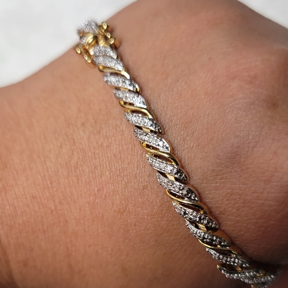 Gorgeous Two-Tone Tennis BB Bracelet 7.5" Signed by PAJ - Picture 3 of 12